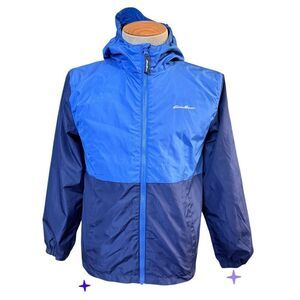 Eddie Bauer Youth Blue Raincoat Wind Breaker Sz Large 14-16